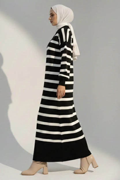 Mec Striped Knit Dress With Button Detail On The Collar