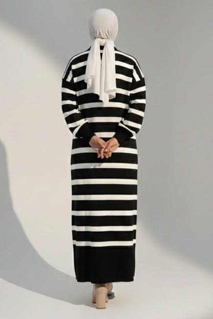 Mec Striped Knit Dress With Button Detail On The Collar
