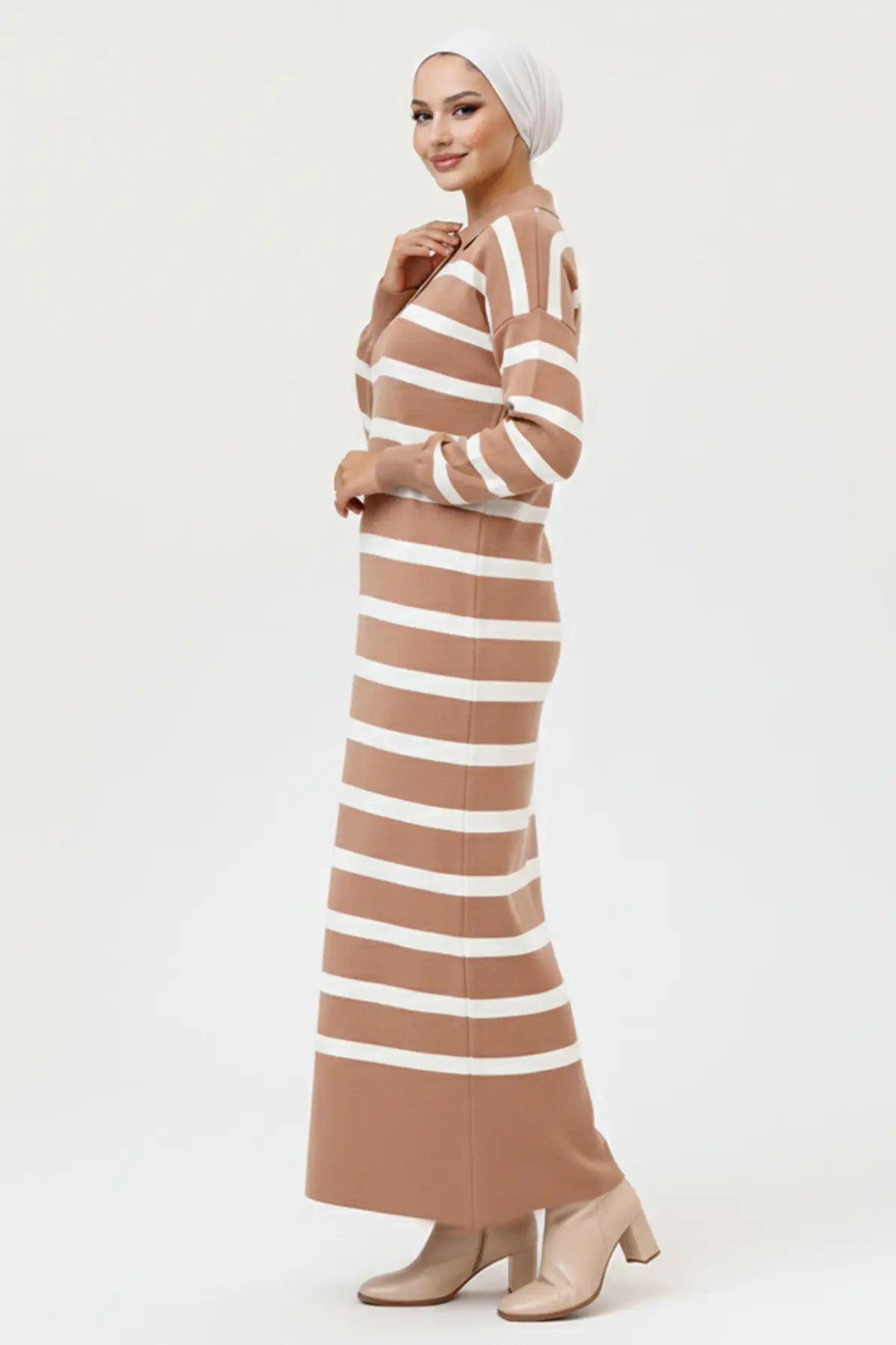 Mec Striped Knit Dress With Button Detail On The Collar