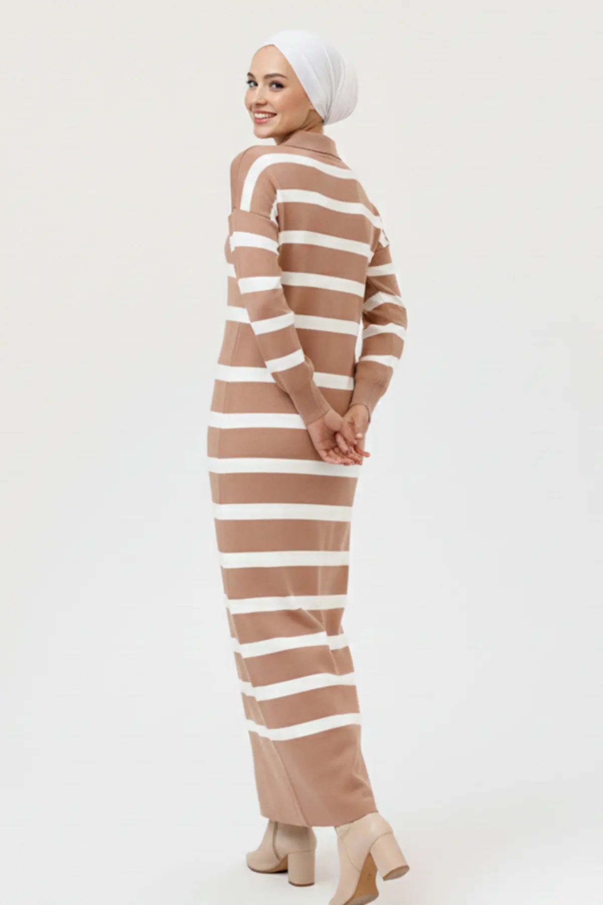 Mec Striped Knit Dress With Button Detail On The Collar