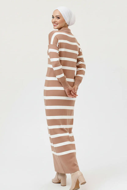 Mec Striped Knit Dress With Button Detail On The Collar