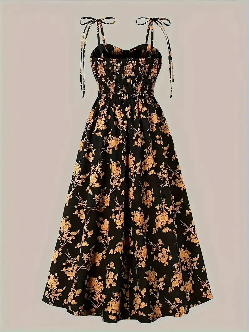 Summer Floral Off-the-shoulder Women’s Dress - Black / 2XL - Dress