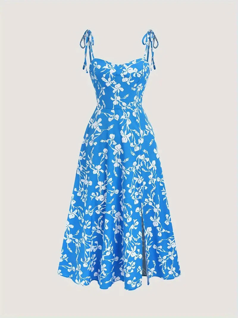 Summer Floral Off-the-shoulder Women’s Dress - Vibrant Blue / 2XL - Dress