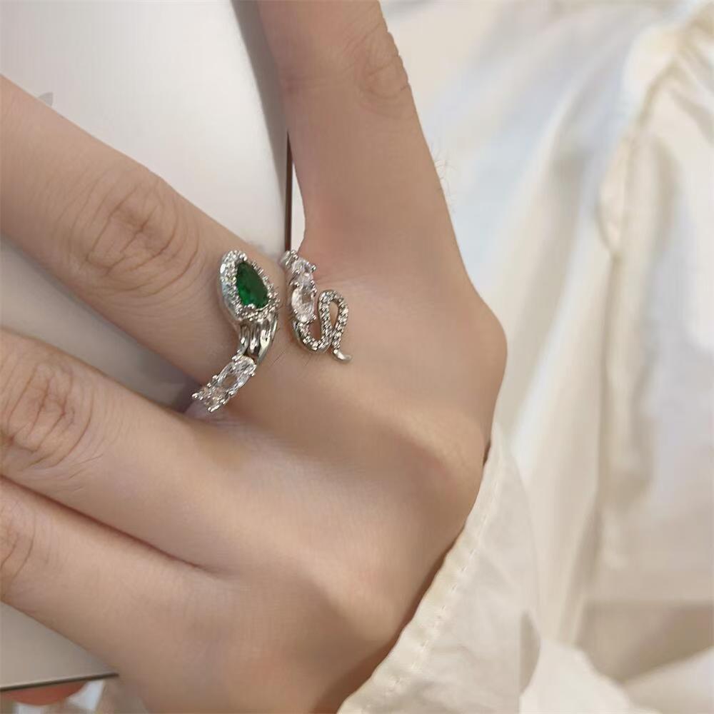 Trendy Snake Style Open-end Zircon Ring Women’s Fashion Ring - J2025 White Gold Color / Adjustable Opening - Ring