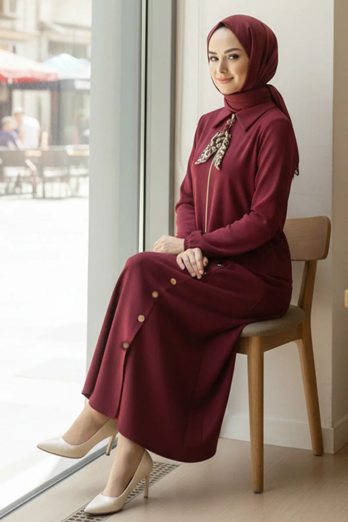 Two-piece Hijab Set With Scarf | Claret Red – NEOMODEST product image 2
