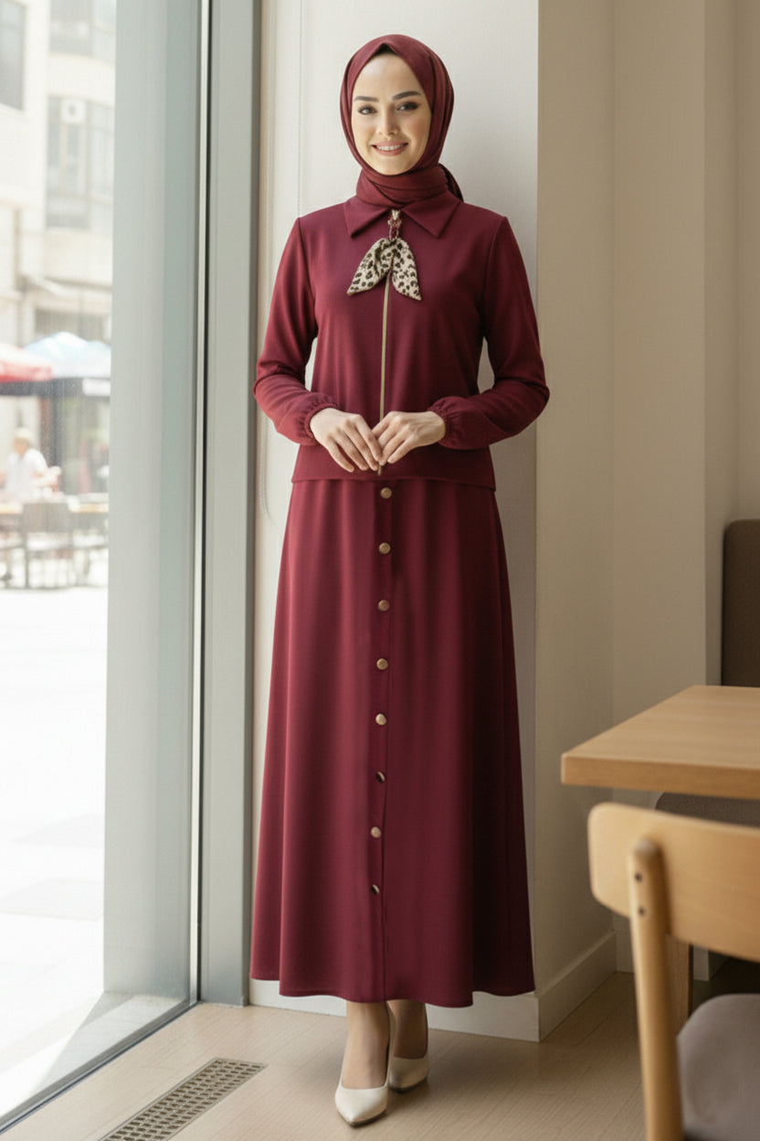 Two-piece Hijab Set With Scarf | Claret Red – NEOMODEST product image 1