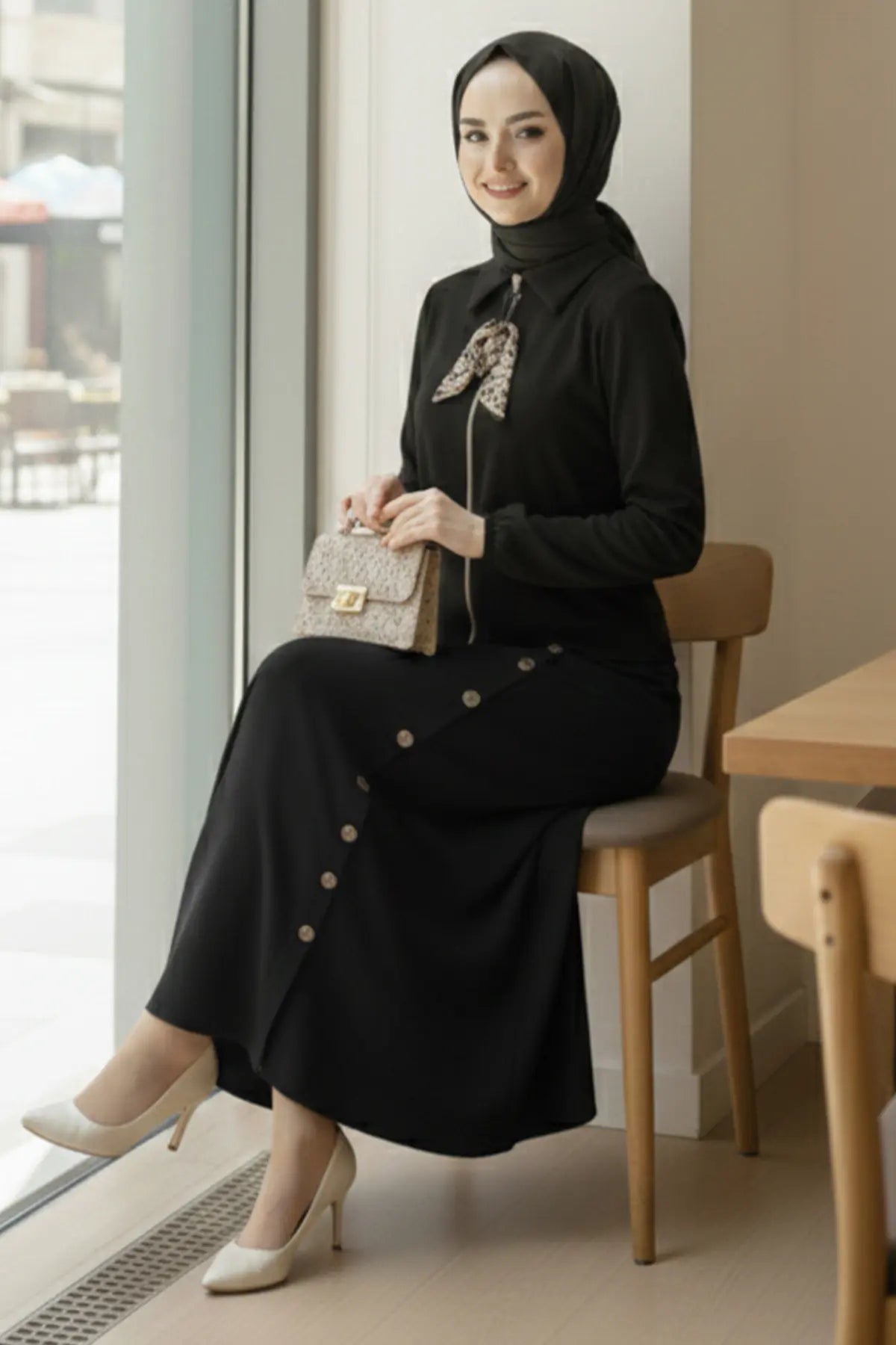 Two-piece Hijab Set With Scarf | Black – NEOMODEST product image 3