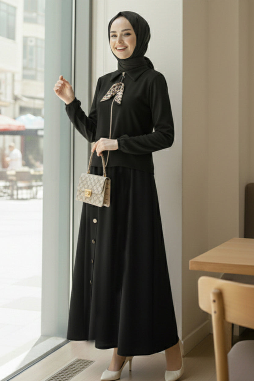 Two-piece Hijab Set With Scarf | Black – NEOMODEST product image 1