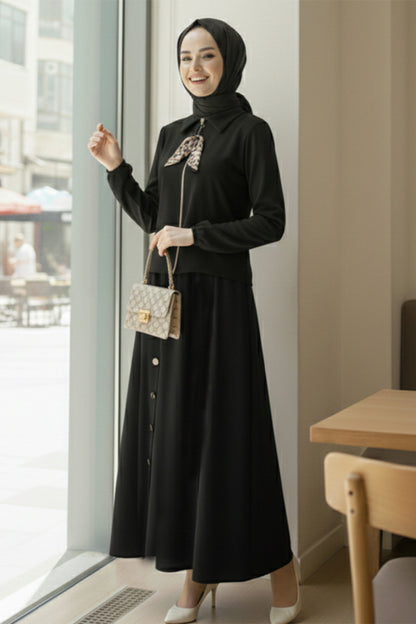 Two-piece Hijab Set With Scarf | Black – NEOMODEST product image 1