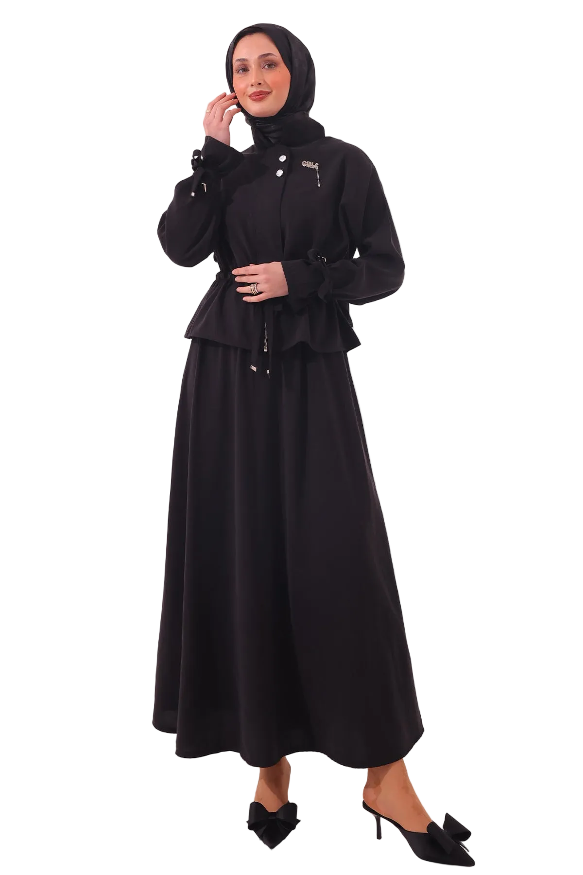 Two-pieces Modest Set With Brooch-Black