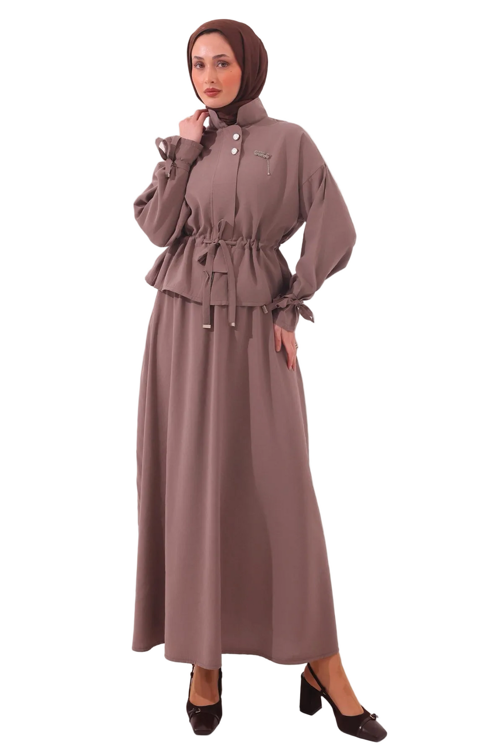 Two-Pieces Modest Set with Brooch – Vison