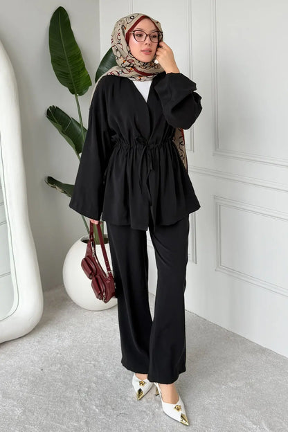 Two-piece Set With Tie | Black – NEOMODEST product image 3