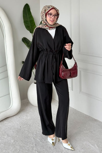 Two-piece Set With Tie | Black – NEOMODEST product image 1
