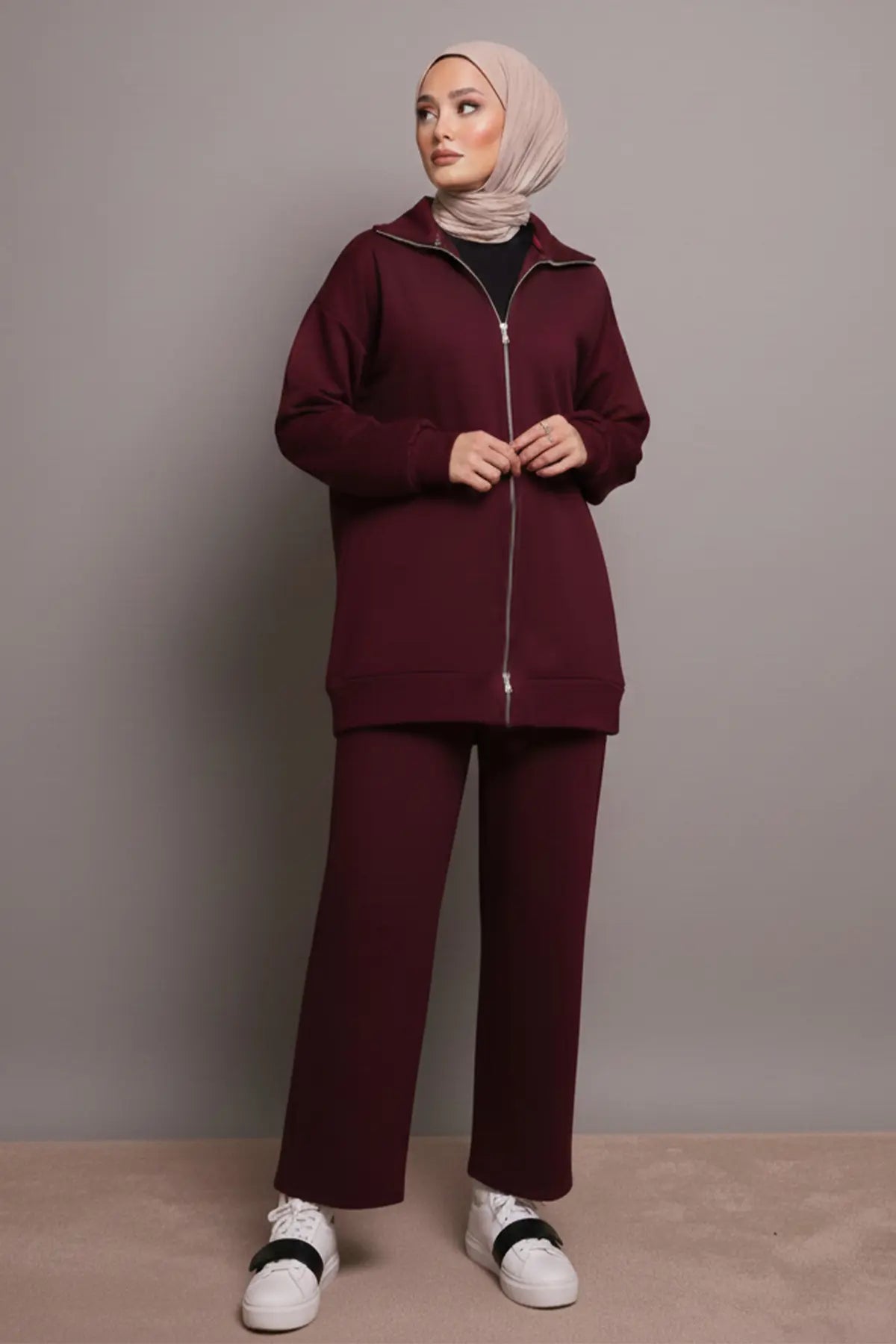 Two-piece Zip-up Set | Claret Red – NEOMODEST product image 5