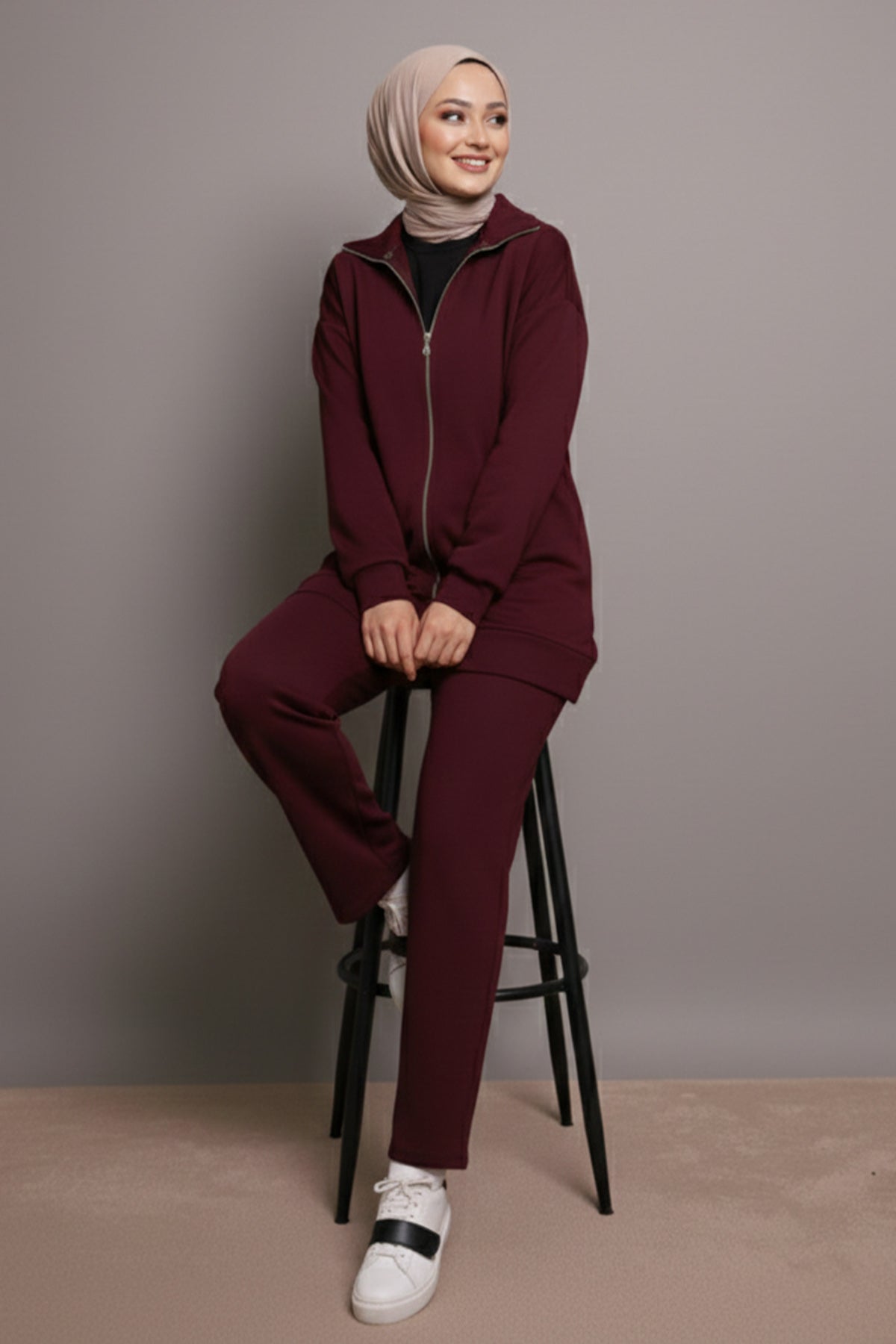 Two-piece Zip-up Set | Claret Red – NEOMODEST product image 1