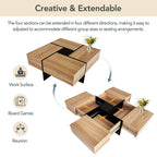 Unique Design Coffee Table With 4 Hidden Storage Compartments - Brown