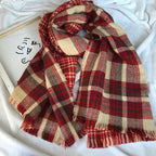 Retro British Checkered Tassel Scarf for Women Double-sided Faux Cashmere Shawl Scarf for Autumn and Winter - Scarf