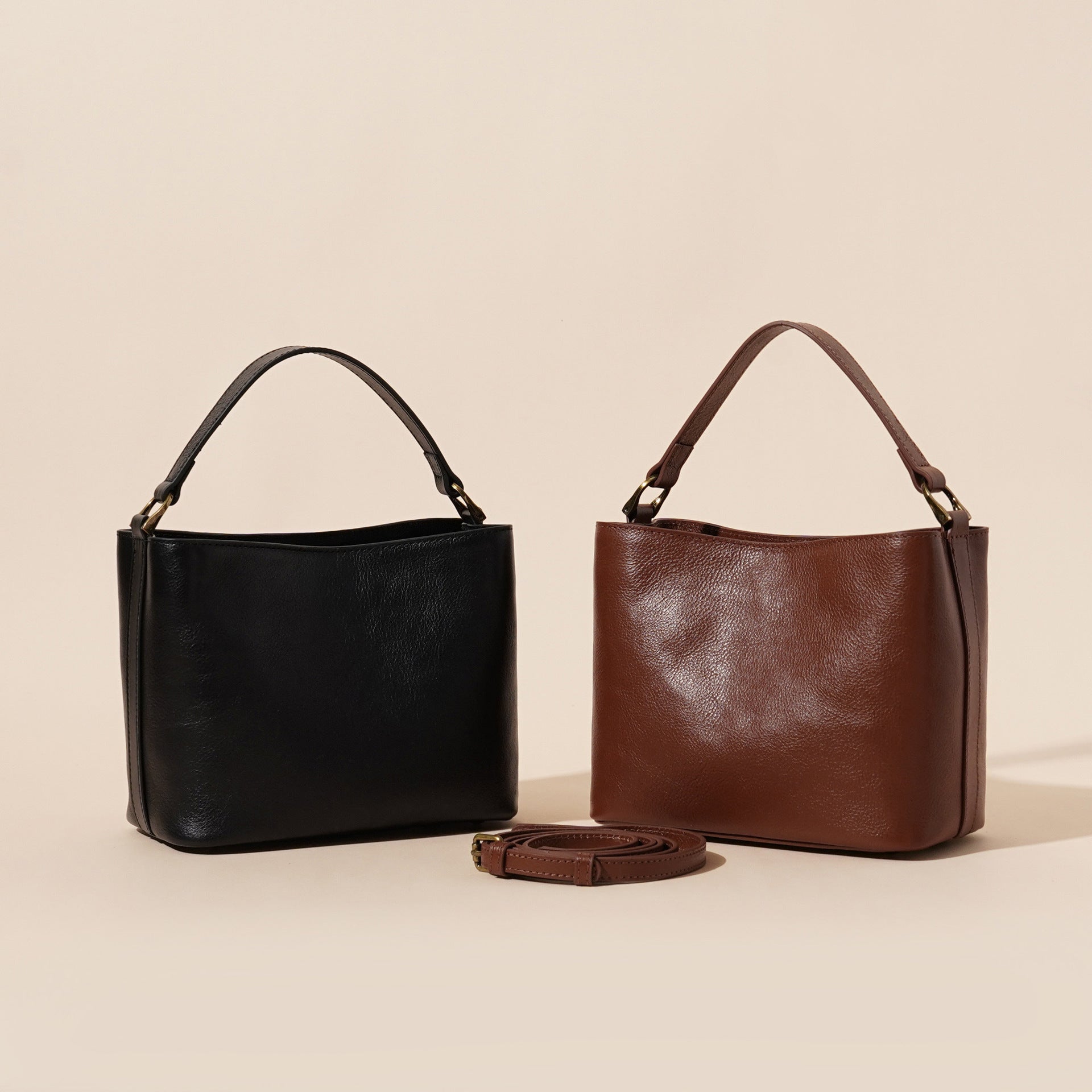 Vintage All-matching Women’s Shoulder Bag Cowhide Leather Handbag - Sugar Brown / 22.5X12X17cm - Shoulder Bag
