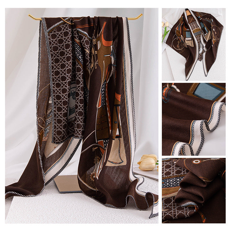 Vintage Print Multipurpose Summer Shawl - Brown / 60x160cm - Scarf
