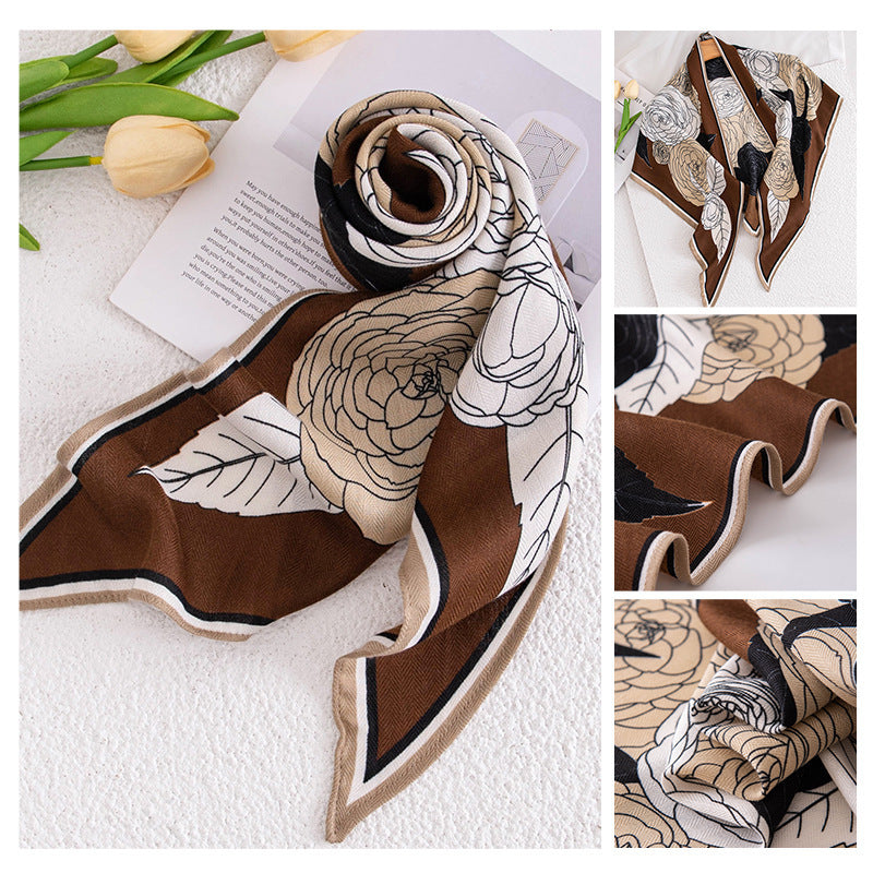 Vintage Print Multipurpose Summer Shawl - Brown Rose / 60x160cm - Scarf