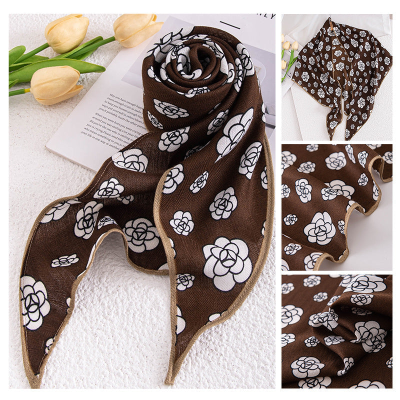 Vintage Print Multipurpose Summer Shawl - Brown Small Floral / 60x160cm - Scarf