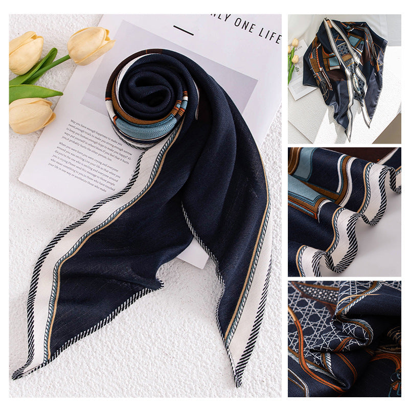 Vintage Print Multipurpose Summer Shawl - Dark Blue / 60x160cm - Scarf