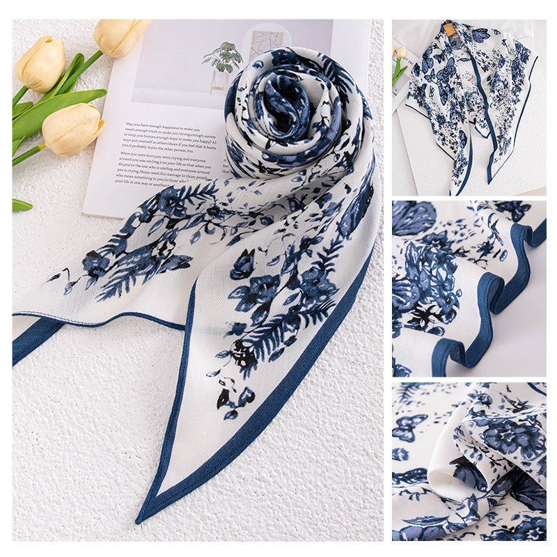 Vintage Print Multipurpose Summer Shawl - Gray Blue Butterfly / 60x160cm - Scarf