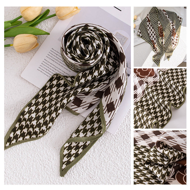 Vintage Print Multipurpose Summer Shawl - Green Houndstooth / 60x160cm - Scarf