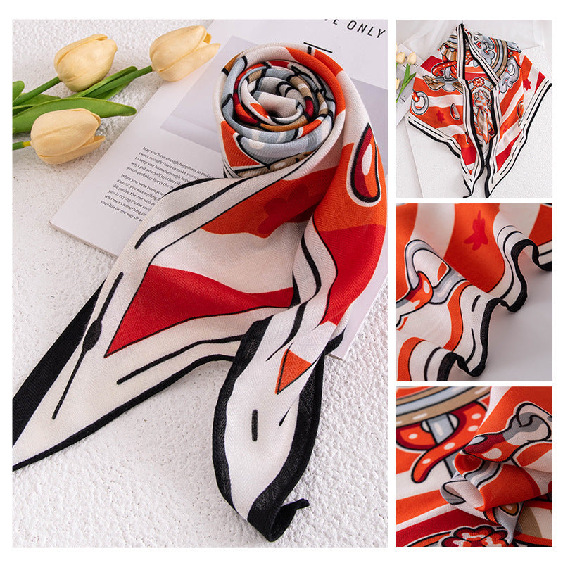 Vintage Print Multipurpose Summer Shawl - Orange Red / 60x160cm - Scarf