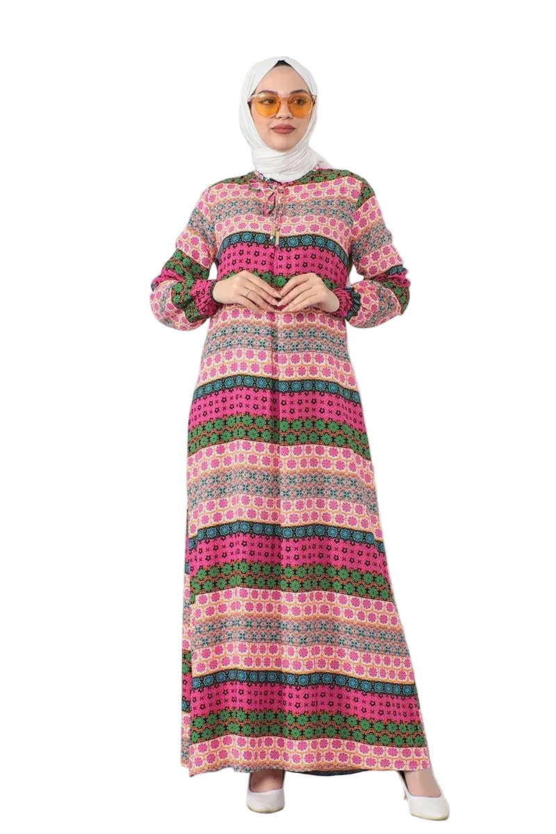 Lace Collar Viscose Modest Dress – Rose Red [Pre-Order]