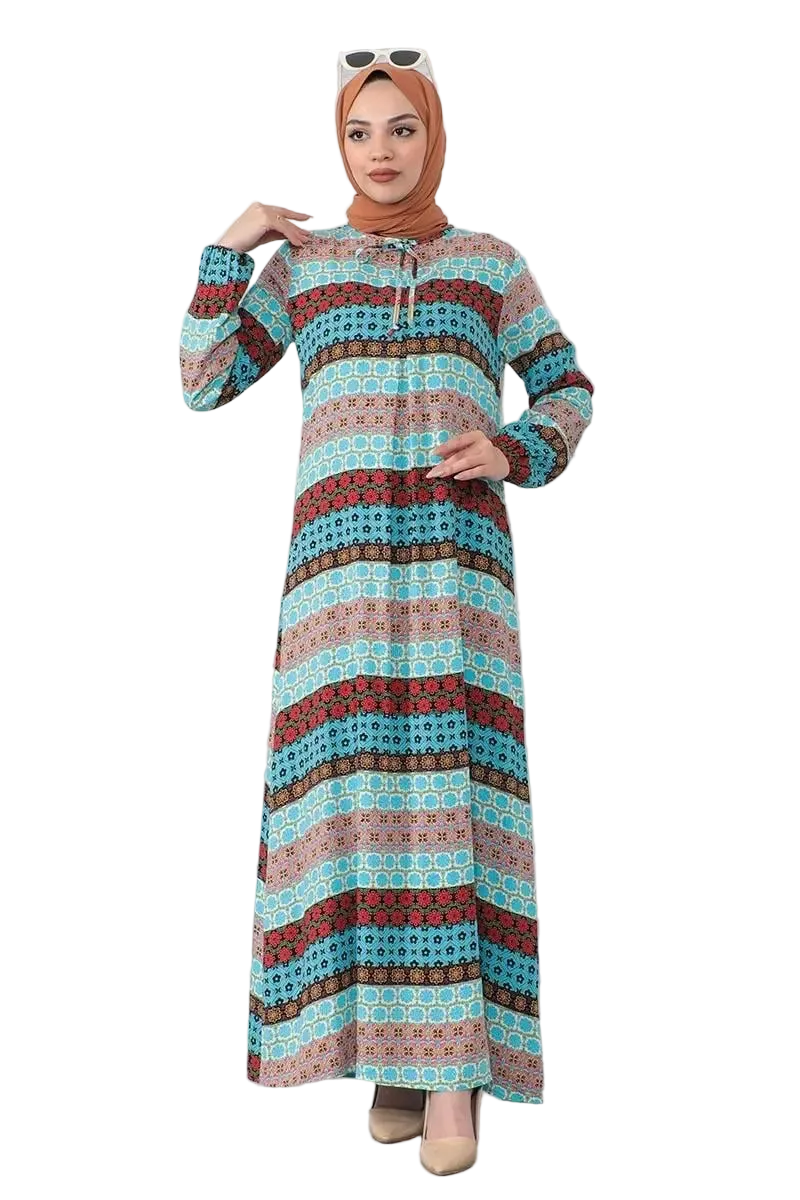 Lace Collar Viscose Modest Dress – Blue [Pre-Order]