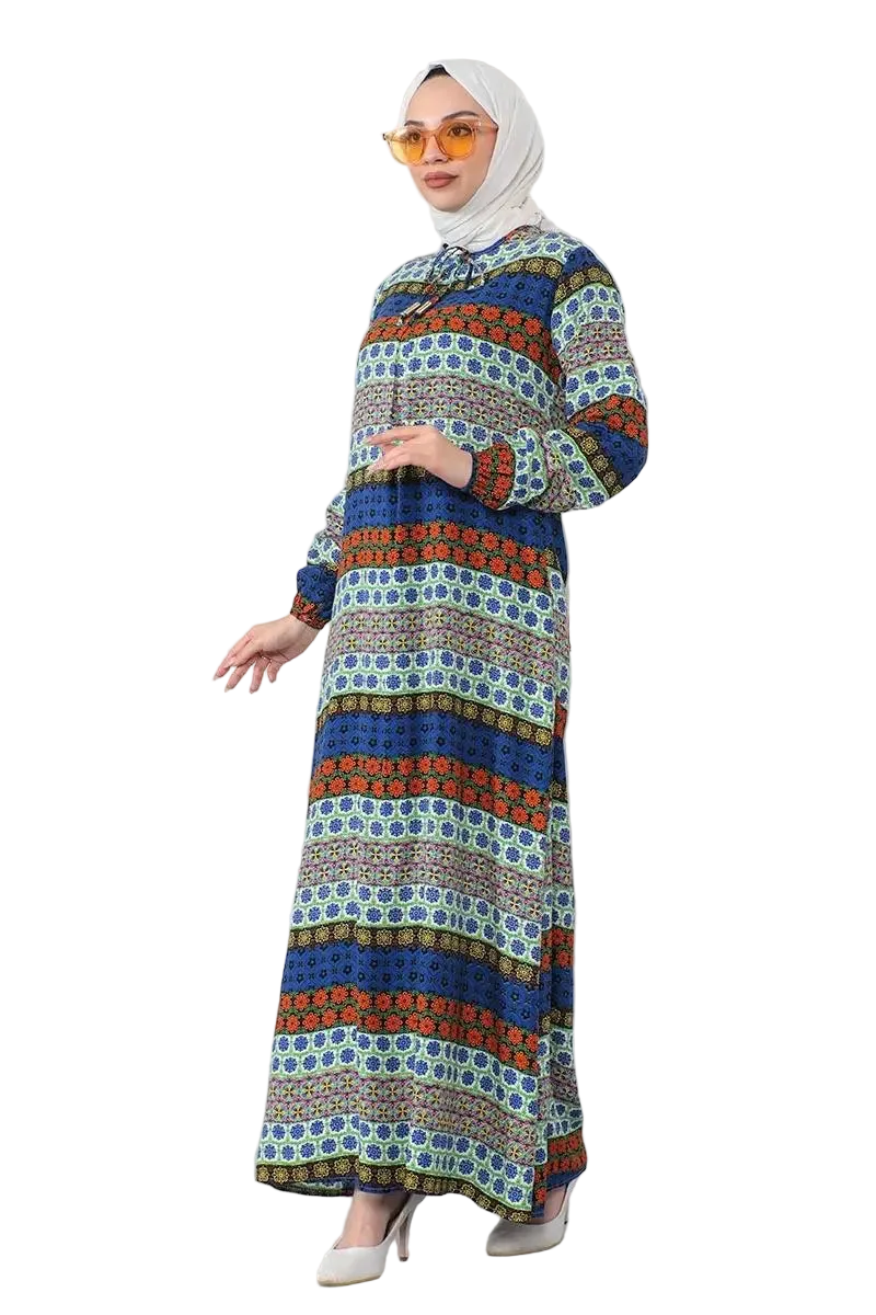 Lace Collar Viscose Modest Dress – Sax Blue [Pre-Order]