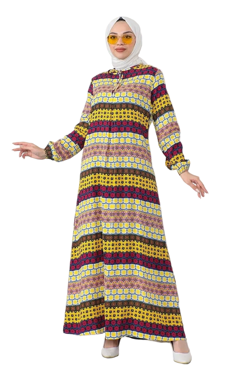 Lace Collar Viscose Modest Dress – Yellow [Pre-Order]
