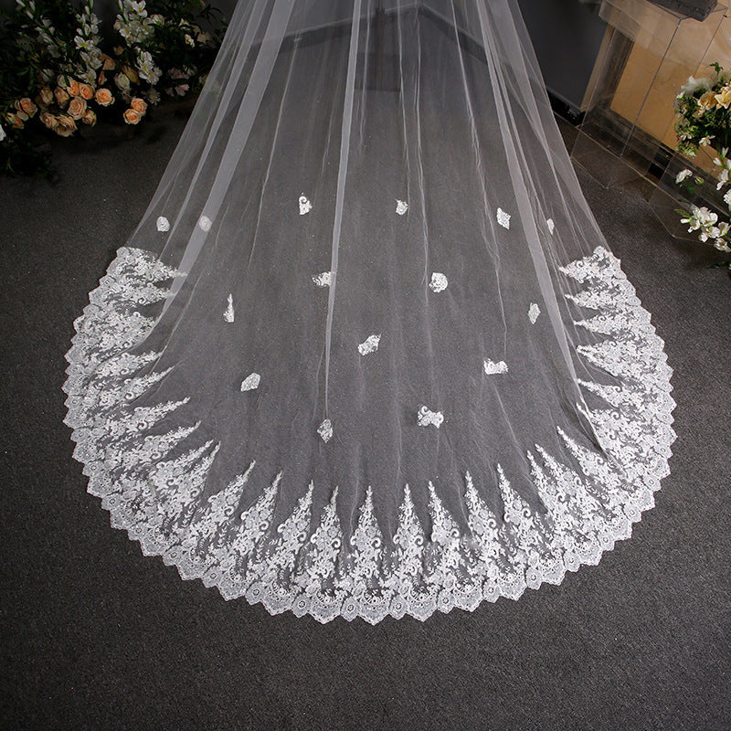 Wedding Dress Lace Trailing Bridal Headdress - White / 3.8x3M
