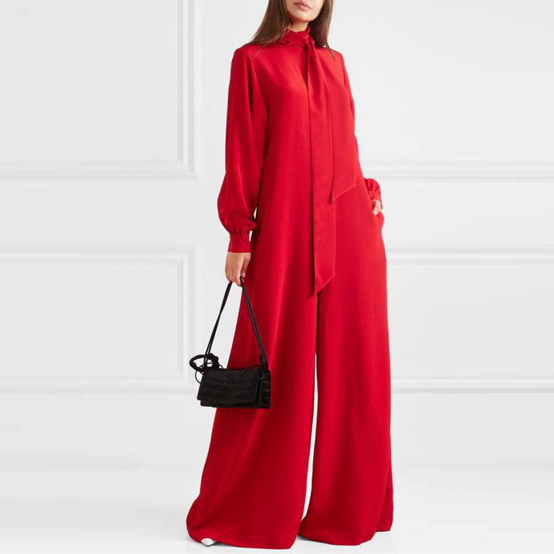 Wide Leg Long Sleeve Luxury Jumpsuit - Jumpsuits