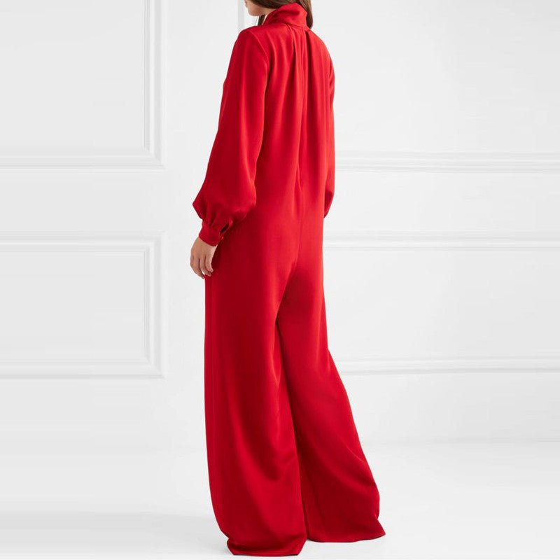 Wide Leg Long Sleeve Luxury Jumpsuit - Jumpsuits