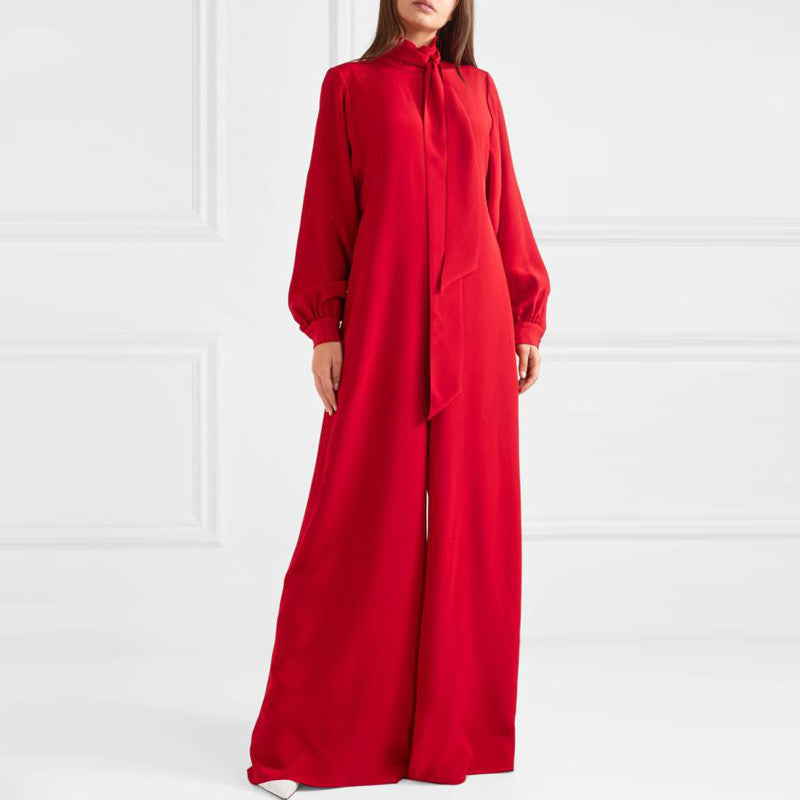 Wide Leg Long Sleeve Luxury Jumpsuit - Red / L - Jumpsuits