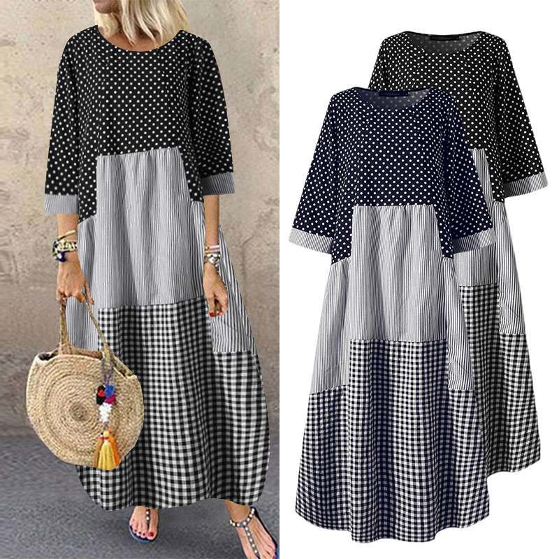 Women’s Bohemian Patchwork Dress - Dress