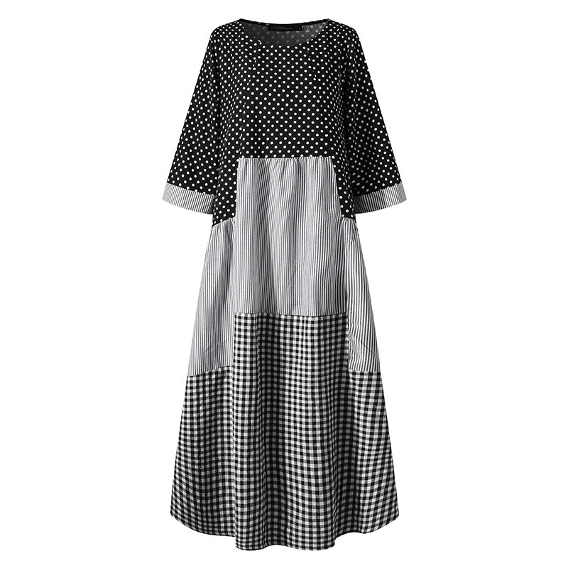 Women’s Bohemian Patchwork Dress - Black / 2XL - Dress
