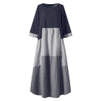 Women’s Bohemian Patchwork Dress - Blue / 2XL - Dress