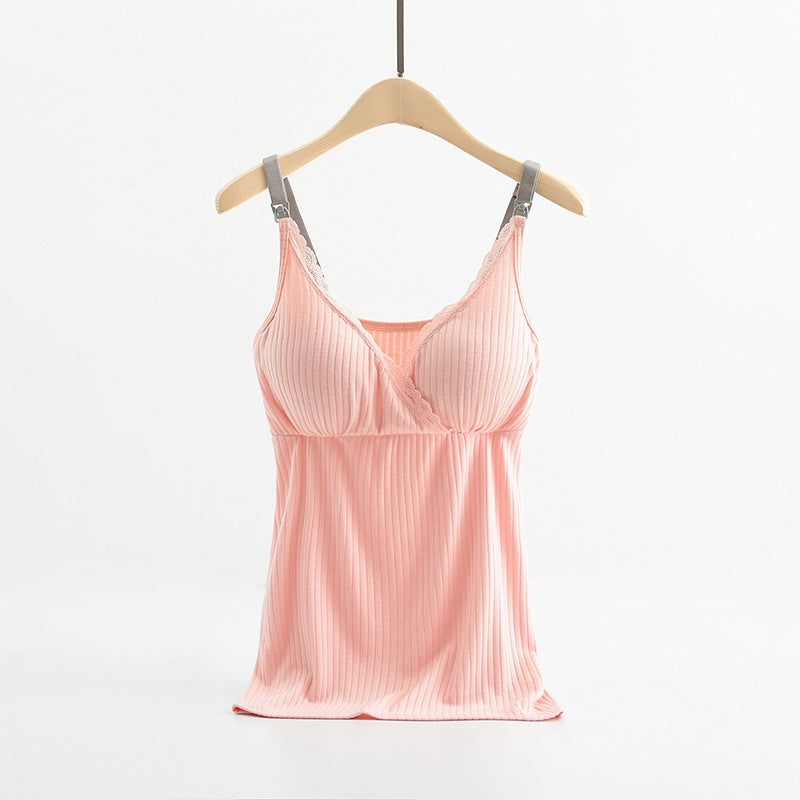 Women’s Breastfeeding Vest with Cross Elastic Bra - Pink / 3XL - Maternity vest