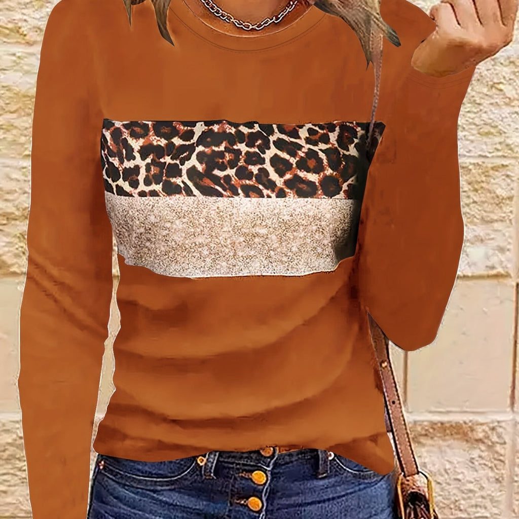 Women’s Casual Printing Long Sleeved Fitted T-shirt - t-shirt