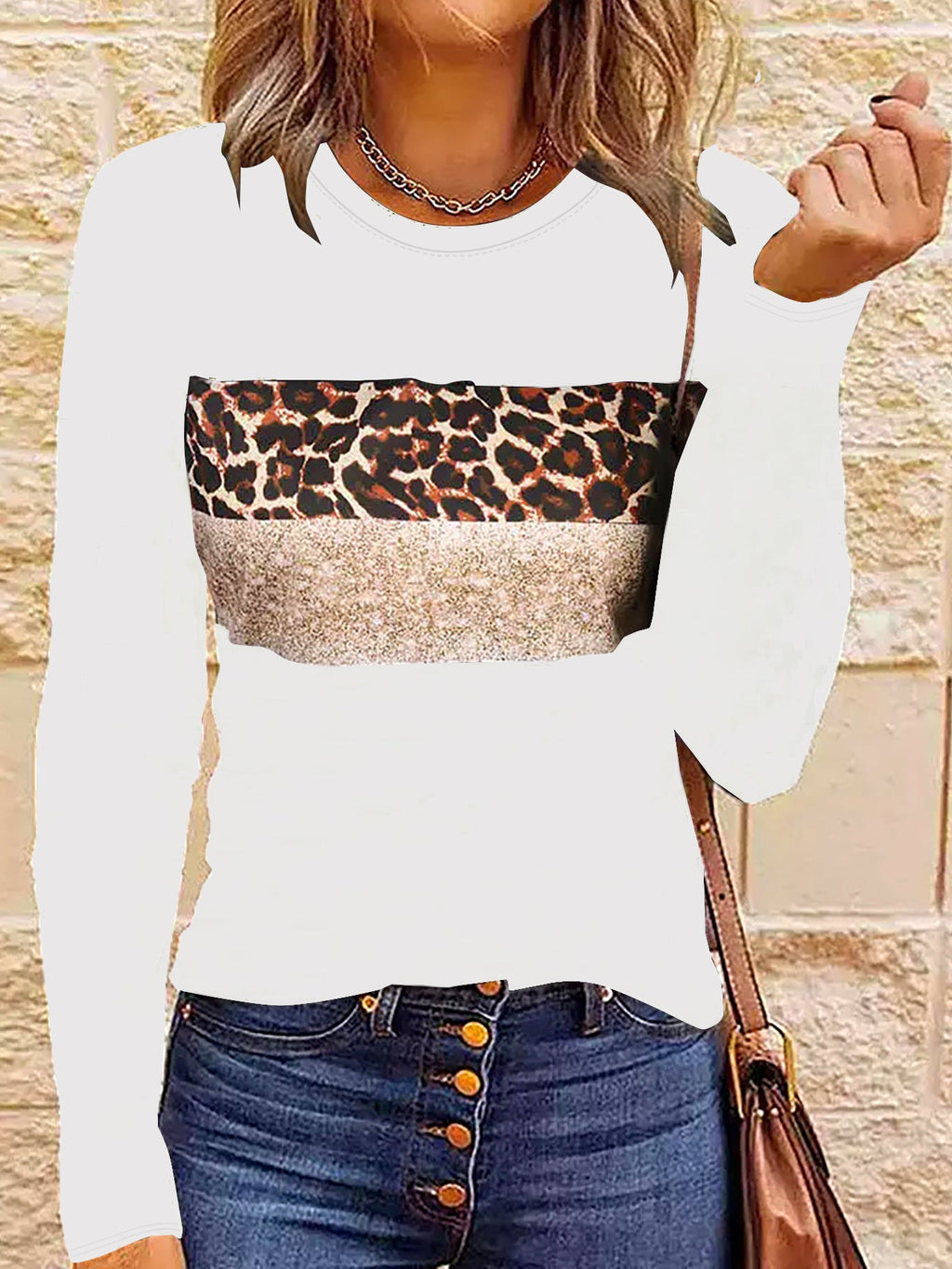 Women’s Casual Printing Long Sleeved Fitted T-shirt - White / L - t-shirt