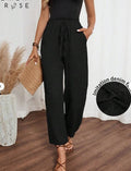 Women’s Casual Side Lace Solid Denim Effect Long Pants - Black / 2XL - Trousers