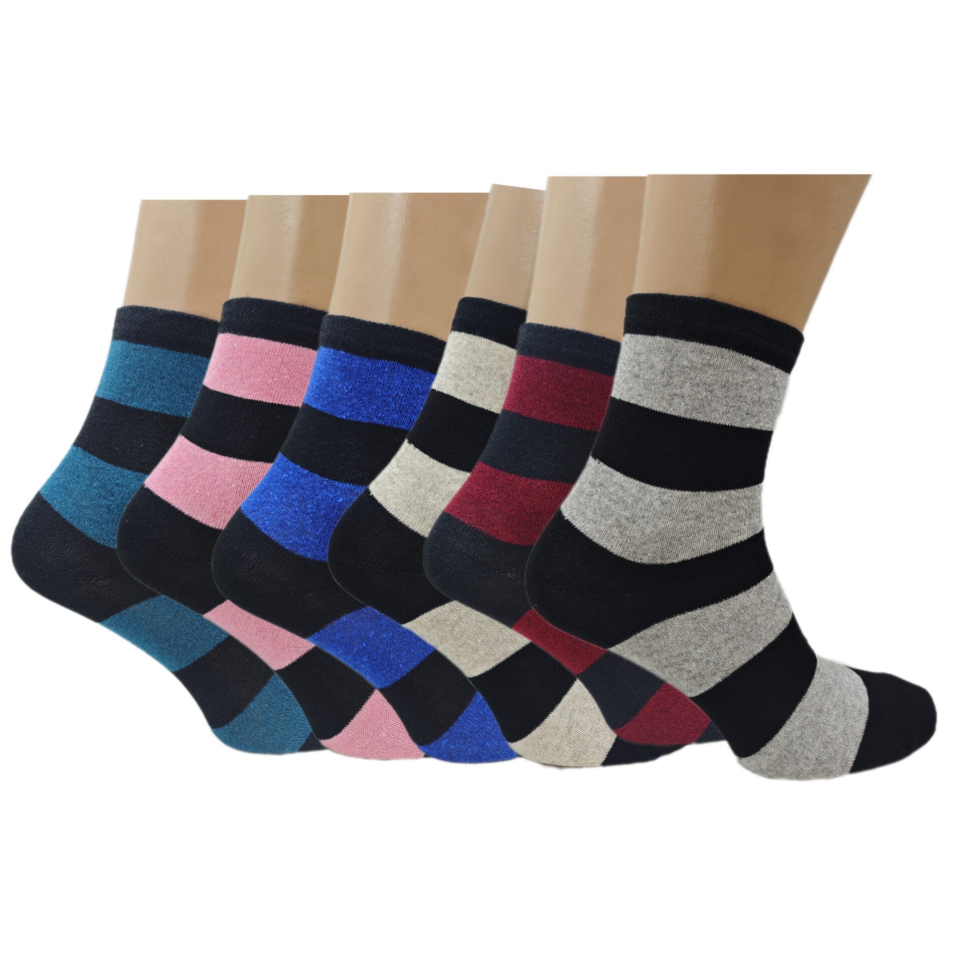 Women’s Colourful Striped Socks Pack Of 6 12 & 24 Pairs - 12pairs