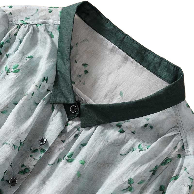 Women’s Cotton And Linen Top Loose Printed Linen Shirt - Blouse