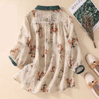 Women’s Cotton And Linen Top Loose Printed Linen Shirt - Blouse