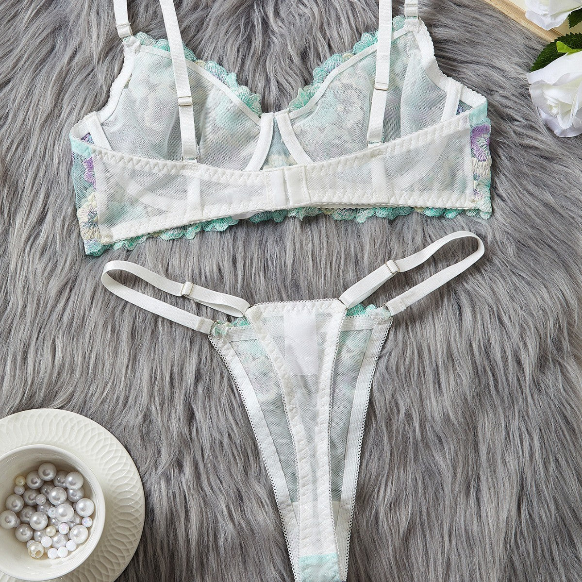 Women’s Creative Embroidered Printed Bra Set - Bra set