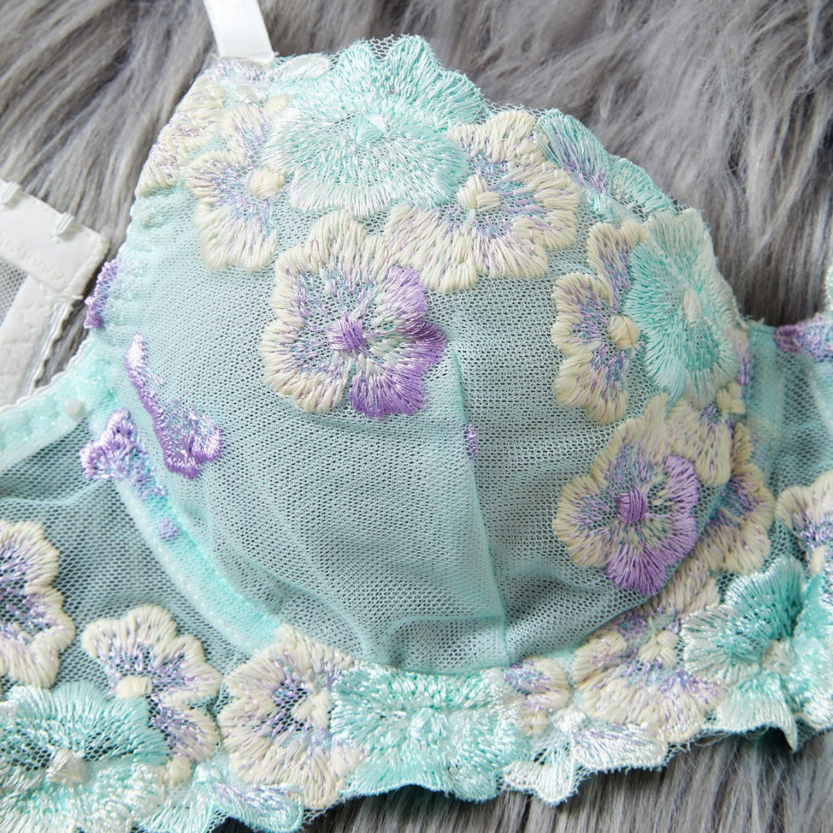 Women’s Creative Embroidered Printed Bra Set - Bra set