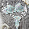 Women’s Creative Embroidered Printed Bra Set - Green / L - Bra set